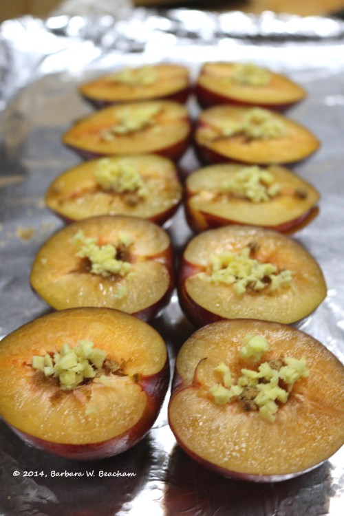 Pluots with ginger and brown sugar